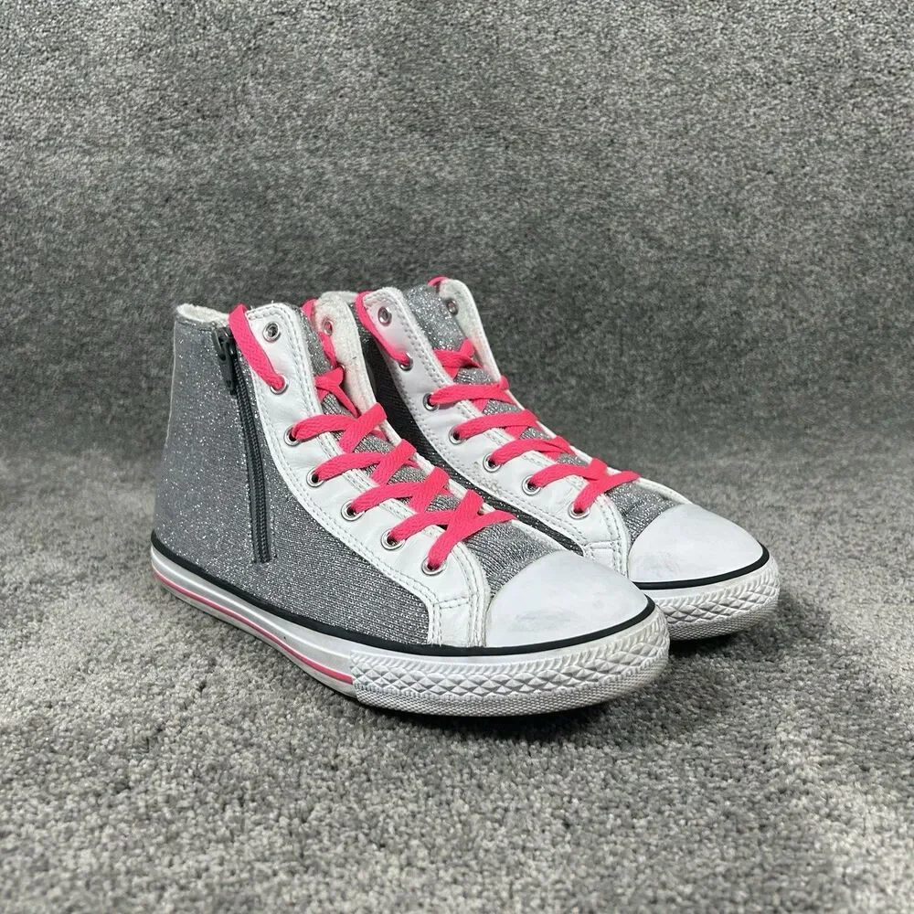 Converse Chuck Taylor Side Zip Hi Top 650600C Girls Sz 6 Silver White Shoes Used